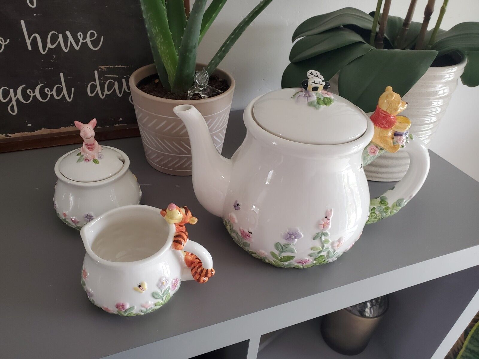 Disney Simply Pooh Tea Pot, Sugar Bowl & Creamer Set 