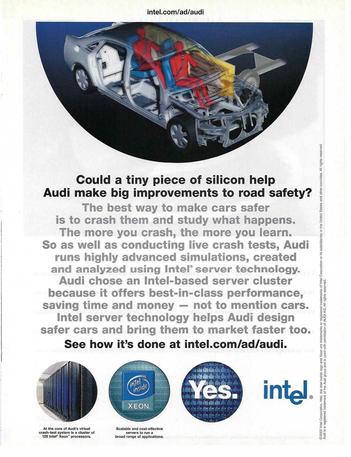 2002 Intel Xeon Processors & Audi’s Road Safety Vintage Magazine Print Ad/Poster