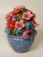 Jim Shore Small Wooden Figurine Painted Flowers in Folk Art Pot Colorful picture