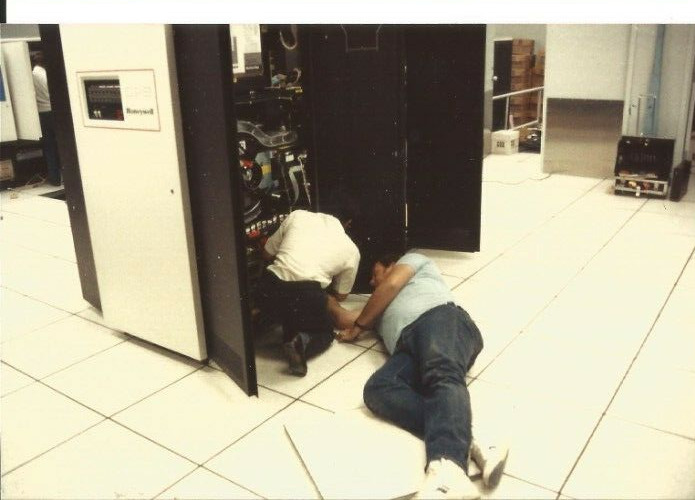 Late 1980s Photo of 2 Men working on Mainframe Computer 5 x 3.5