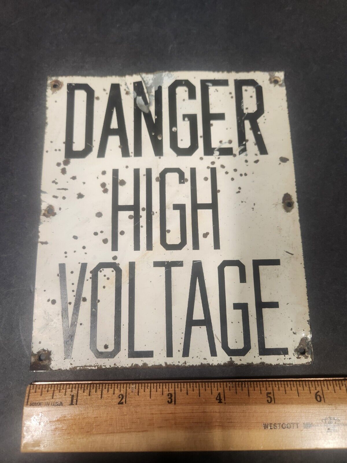 Vintage Heavy Duty 7 x 6 Danger High Voltage Metal Sign Antique Rustic 