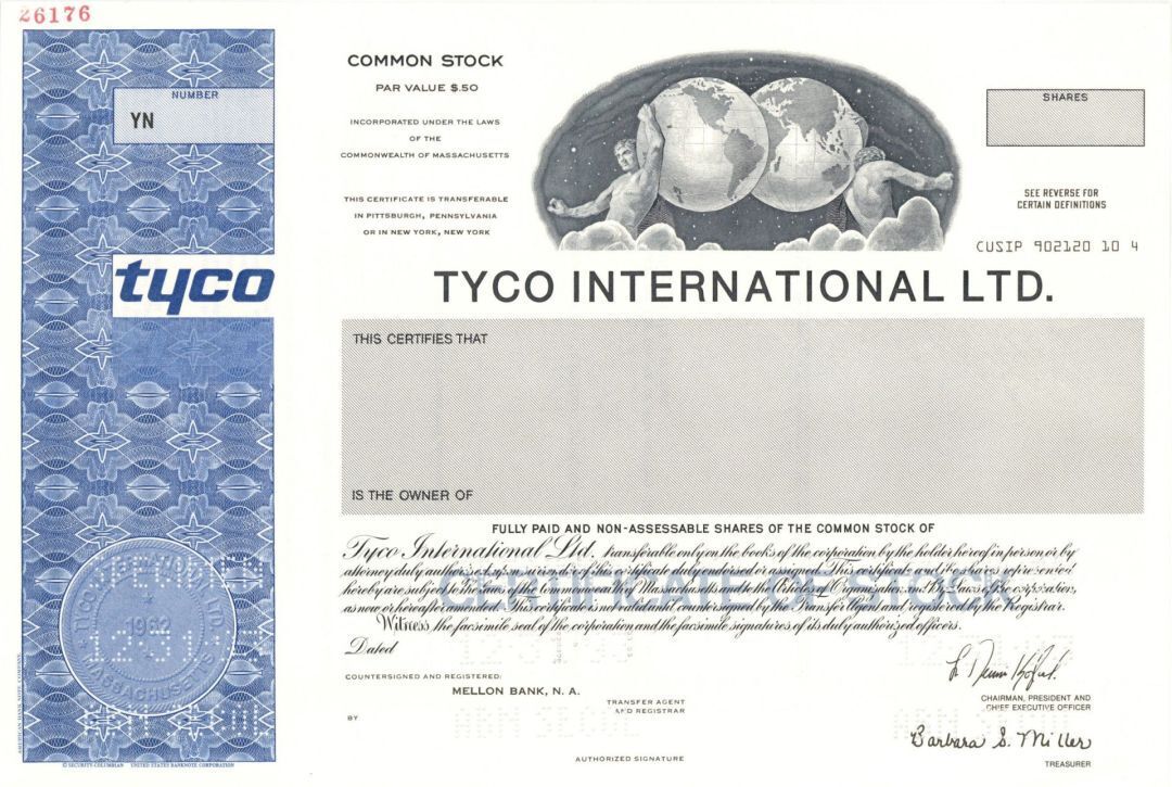 Tyco International Ltd. - 1993 Specimen Stock Certificate - Specimen Stocks & Bo