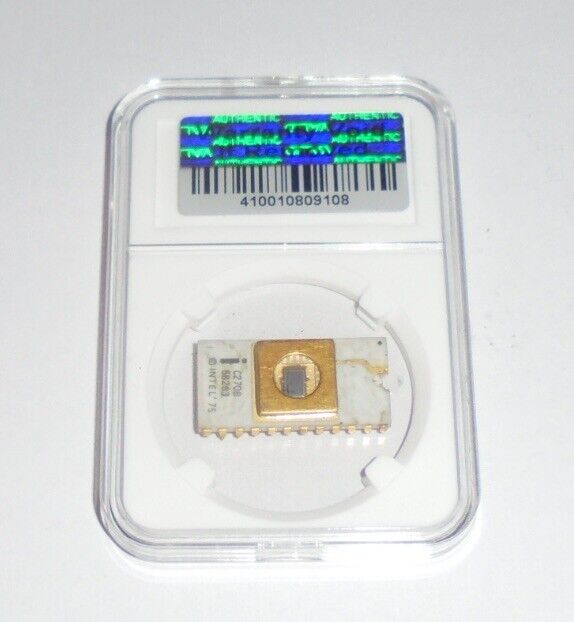 Vintage Intel Chip 2708 Gold  Microchip Processor Specimen Tech Class CPU Eprom