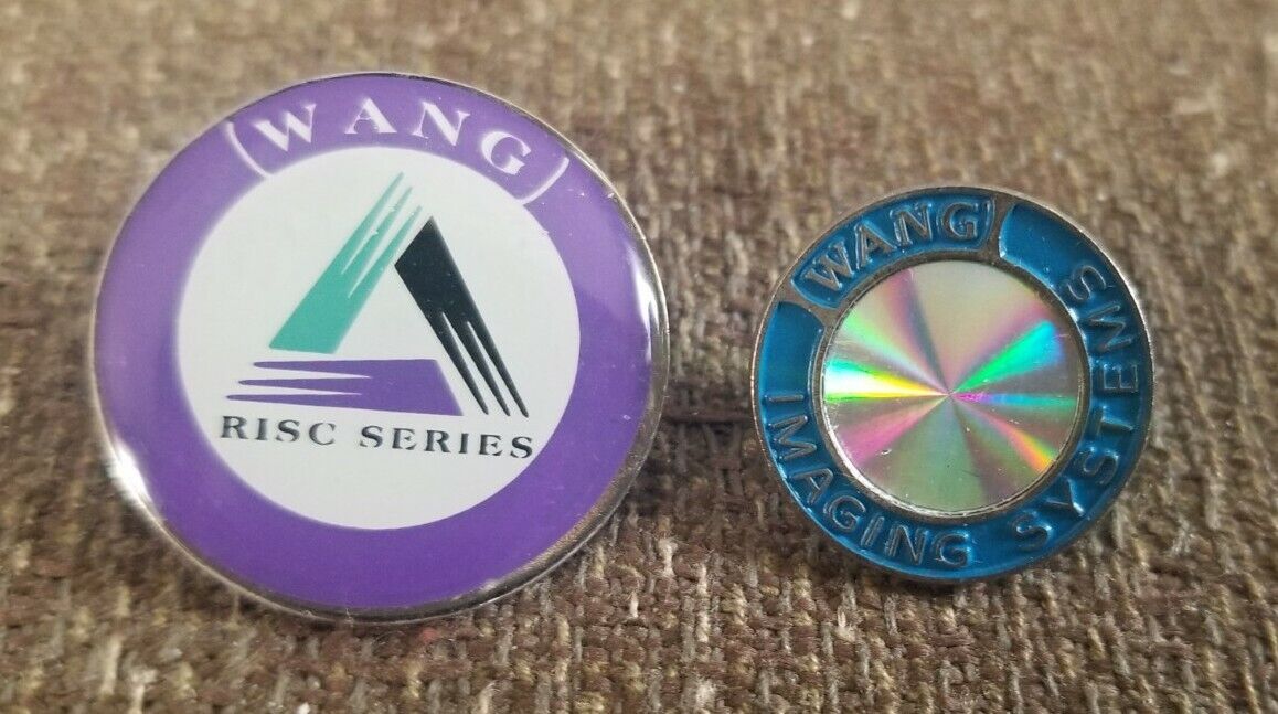 WANG Computer RARE Pin tie suit Button Vintage Mainframe PC Promo imaging risc