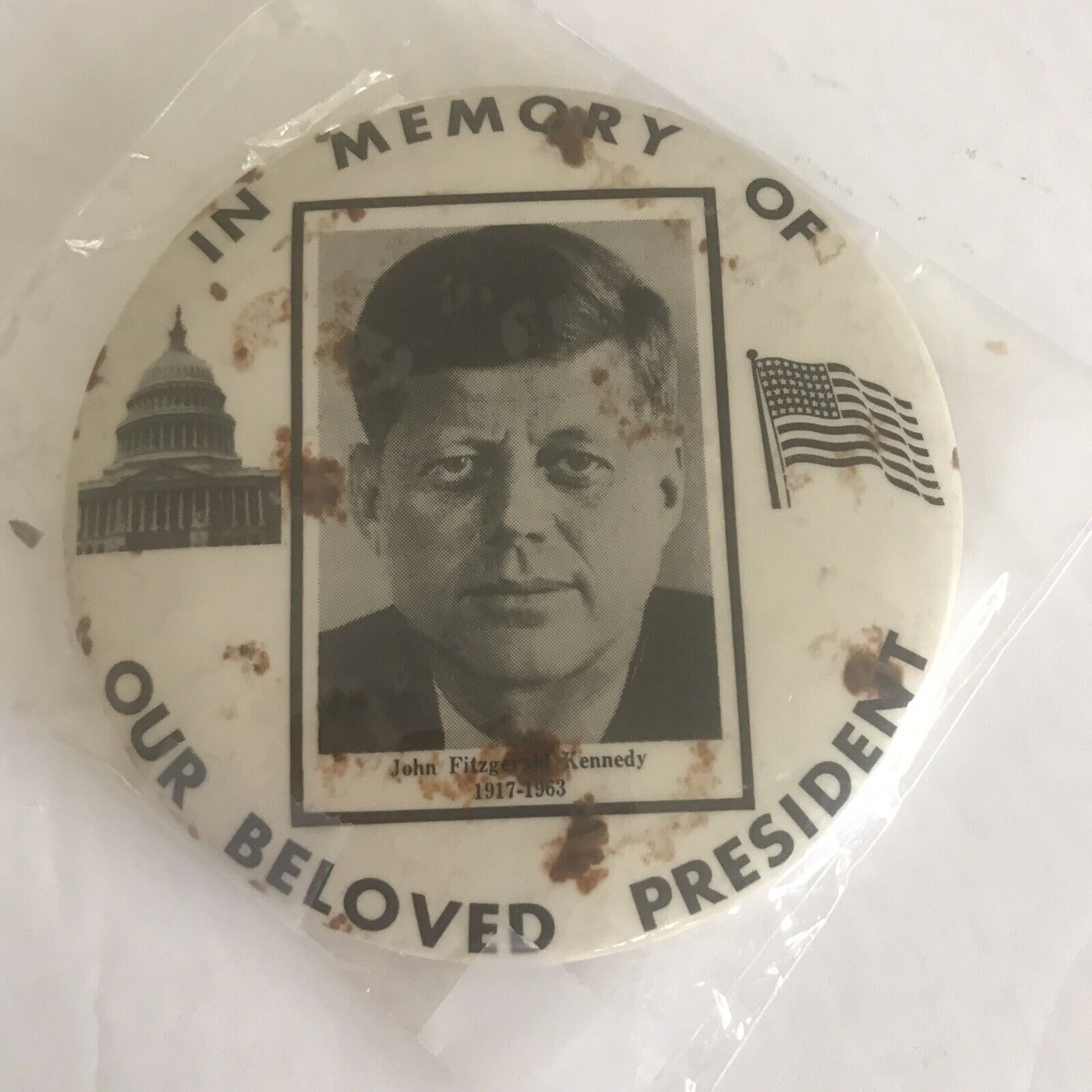 Vintage John F. Kennedy In Loving Memory Of Our Beloved President Pin 3.5”