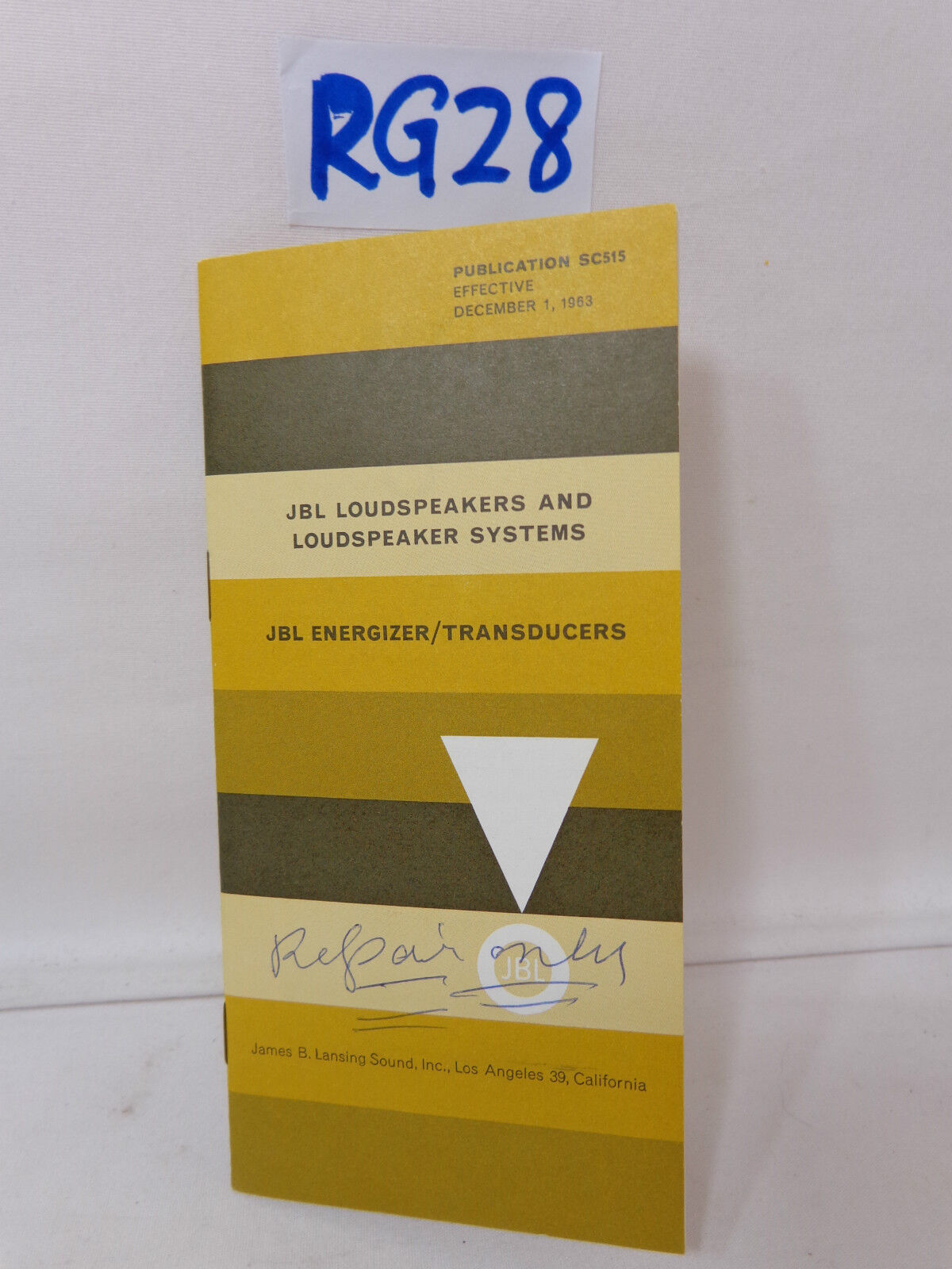 VINTAGE BROCHURE PAMPHLET ADVERTISING JBL LOUD SPEAKER 1963 ENERGIZER-TRANSDUCER
