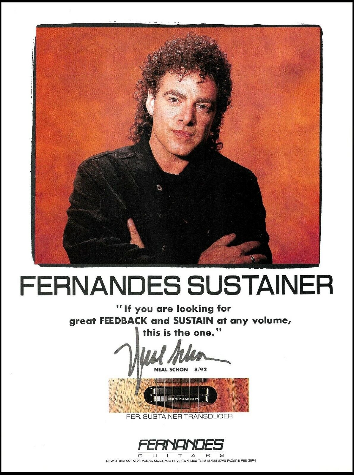Journey Neal Schon 1993 Fernandes Sustainer Transducer Guitar advertisement ad