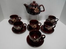 Montmouth? Small Coffee Pot & Cups/Saucers Maple Leaf Brown Glazed VTG/Antique? picture
