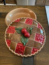 Ceramic Cherry Pie Plate With Lid Covered Keeper/Server 11 inch picture