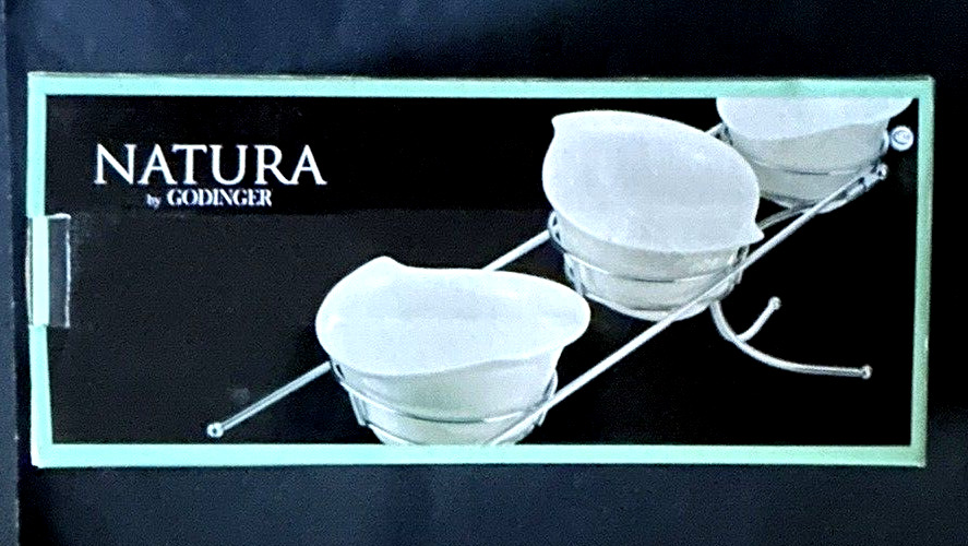 4pc Relish Server Godinger Natura Collection Tiered Stand 3 White Serving Bowls