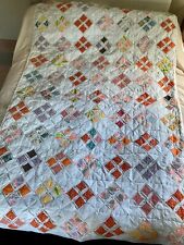 Vintage 1970s Handmade Quilt Cathedral Window Hand Stitched picture