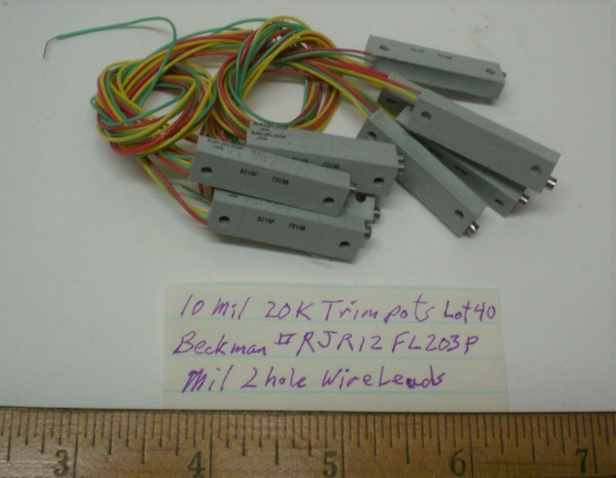 10 Trim Pots 20 K, Mil. 3 Wire Leads, BECKMAN #RJR12FL203P, Lot 40, Made in USA