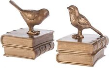Vintage Lustrous Decorative Birds & Books Brass-Colored Resin Bookends, 1 Pair picture