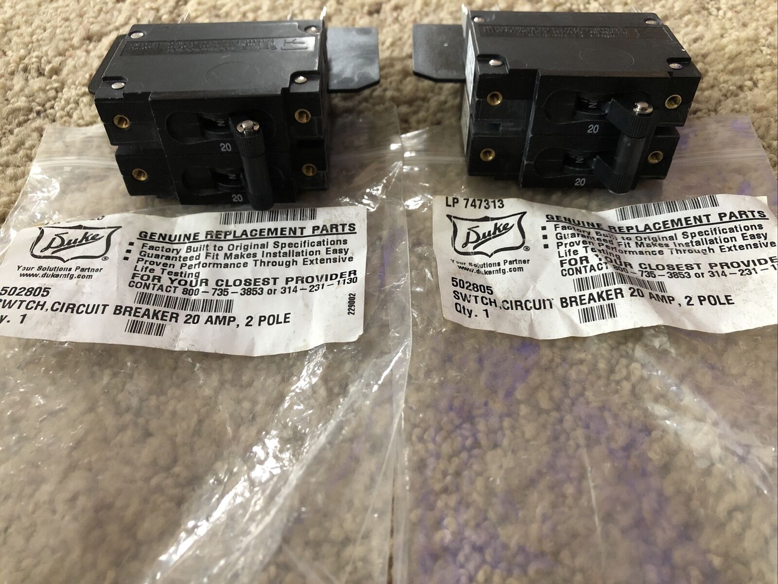 2) Duke Circuit Breaker Switch 20amp 2 Pole Genuine Replacement Pair Ships Free