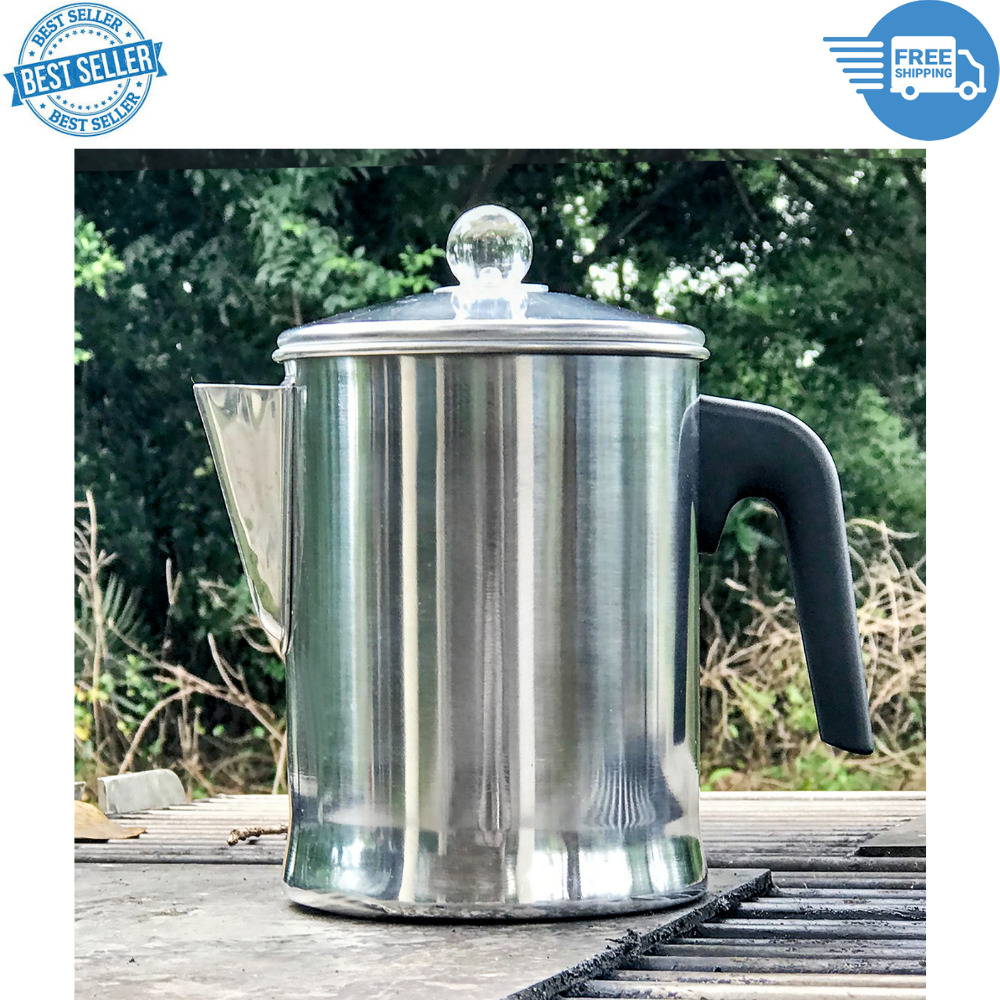 9 Cups Aluminum Stove Top Percolator Yosemite Coffee Pot Maker Heavy Duty Silver
