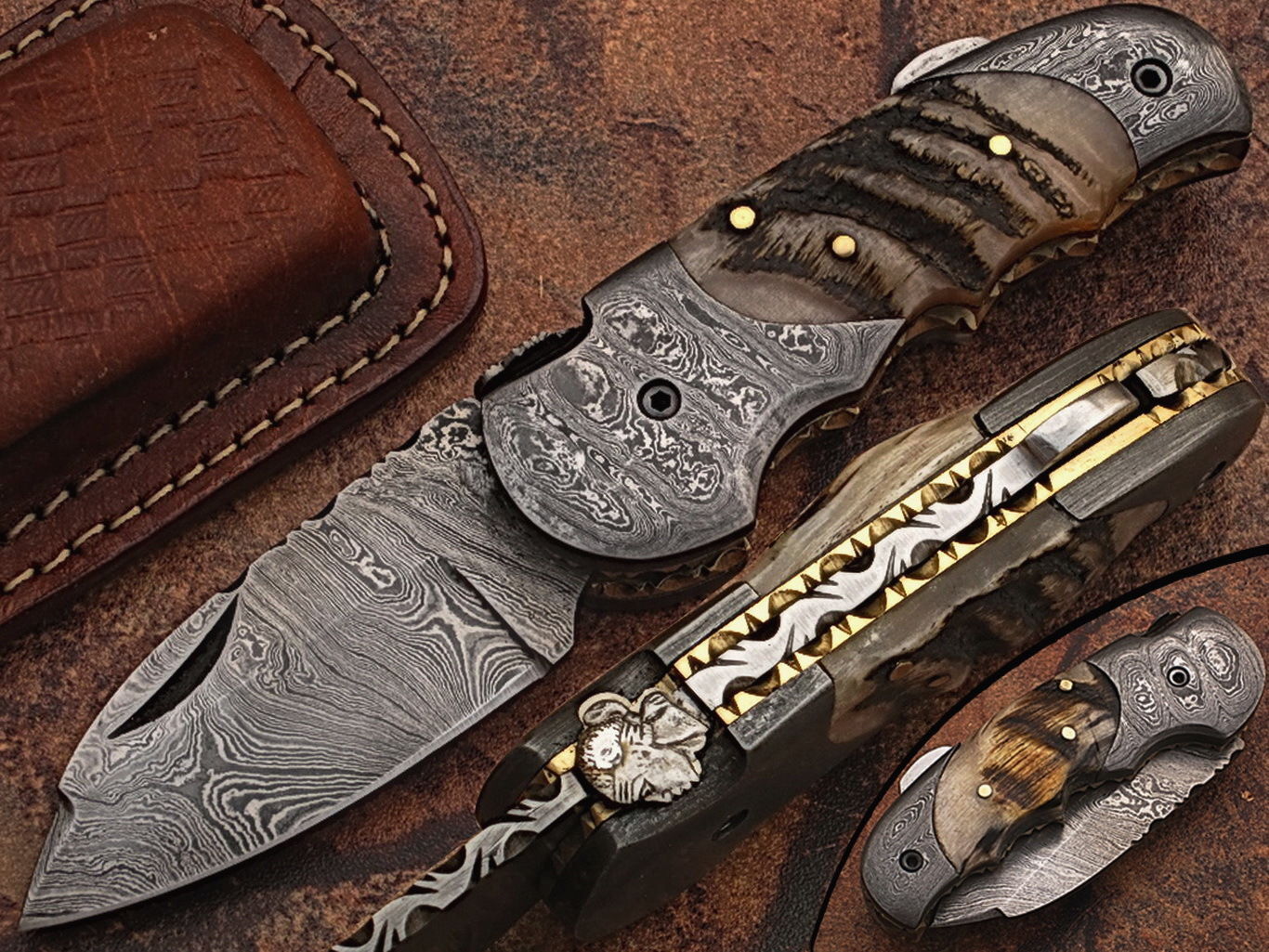 Eye Catching  Damascus Steel Folding Knife, Hand Made, DB_5060-R