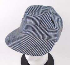 Vintage Railroad Train Conductor Hat Stripe Patch Denim Cap Snapback Made in USA picture
