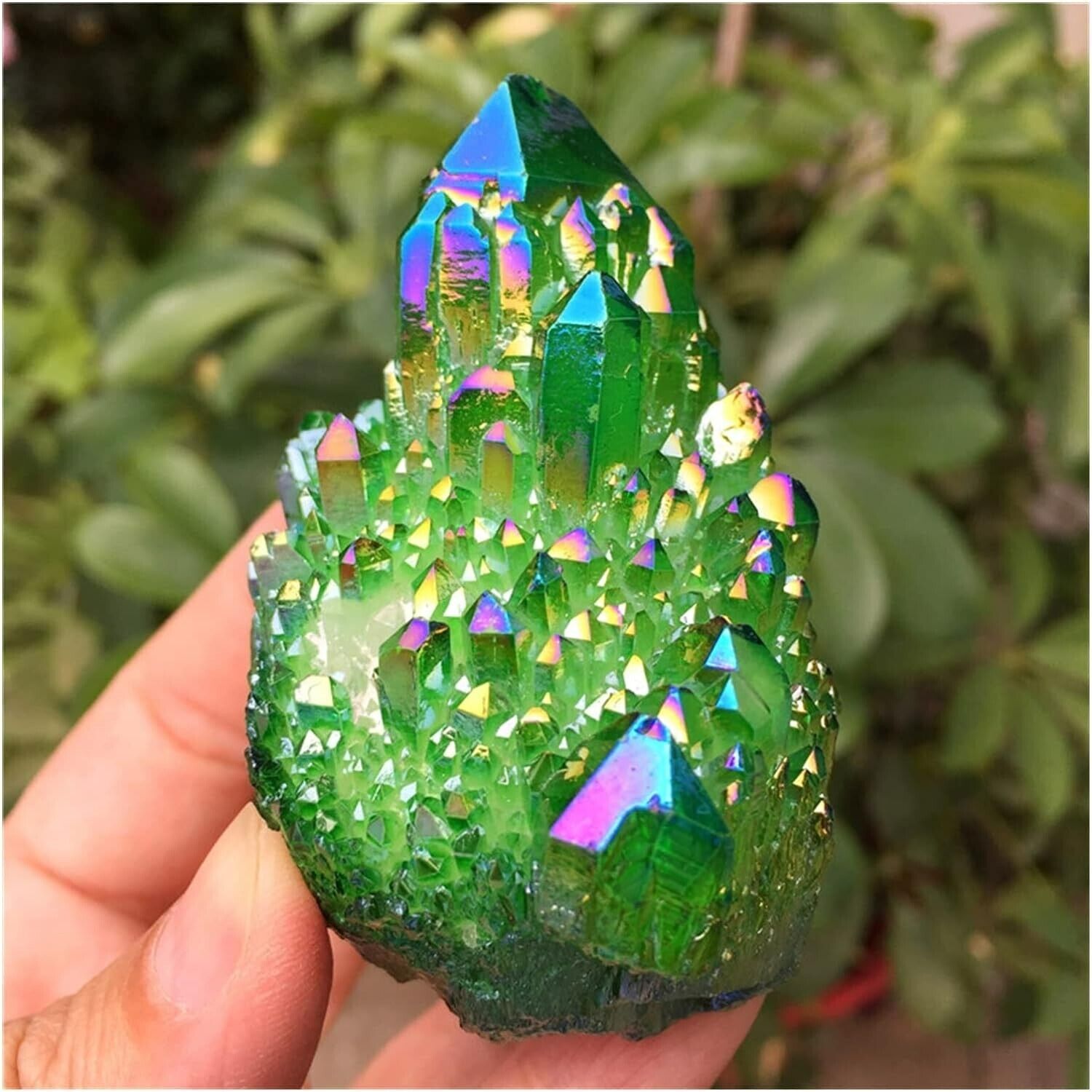 Green Aura Crystal Cluster Angel Titanium Quartz Crystal Rainbow Healing Decor
