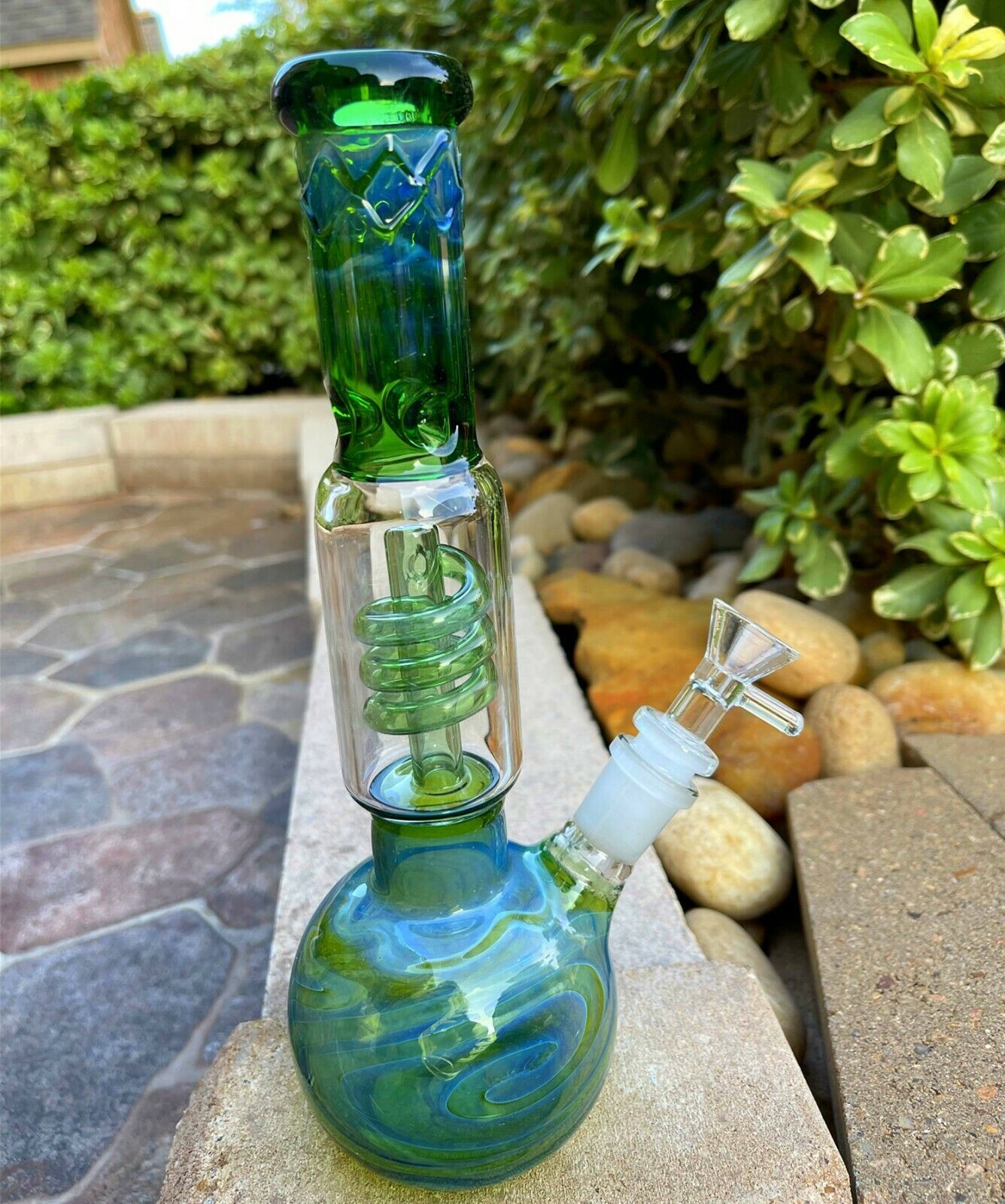 10\'\' Water Pipe Bong Vintage Green Hookah Glass Bongs Percolator 14mm Bowl