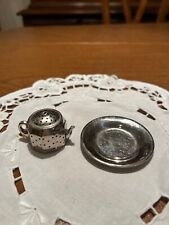 Vintage Aluminum Loose Tea Steeper MiniatureTea Pot with Saucer picture
