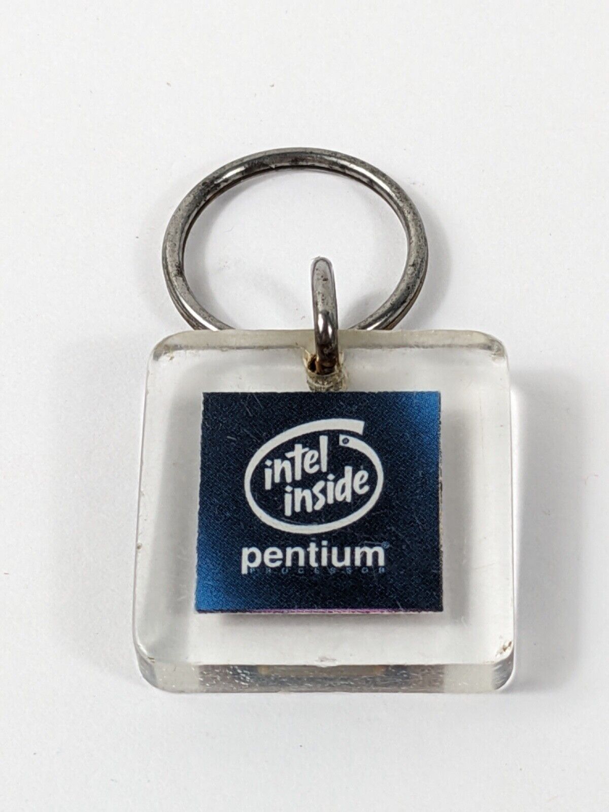 Vintage Intel Pentium CPU Processor Chip Embedded In Lucite Keychain
