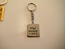 Vintage Intel Pentium Processor Chip Key Chain '92 EUC Silver Tone Embedded Chip picture