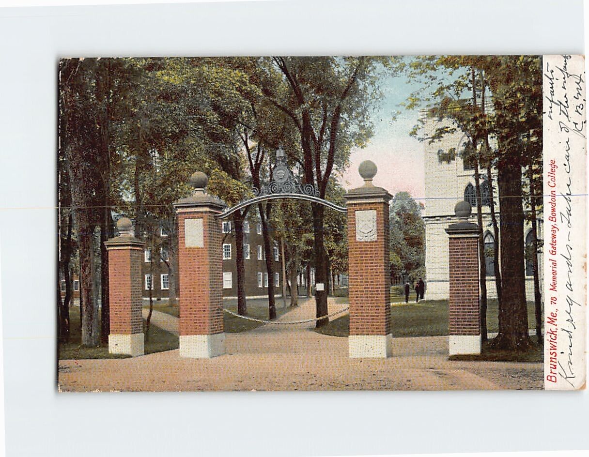 Postcard Memorial Gateway Bowdoin College Brunswick Maine USA