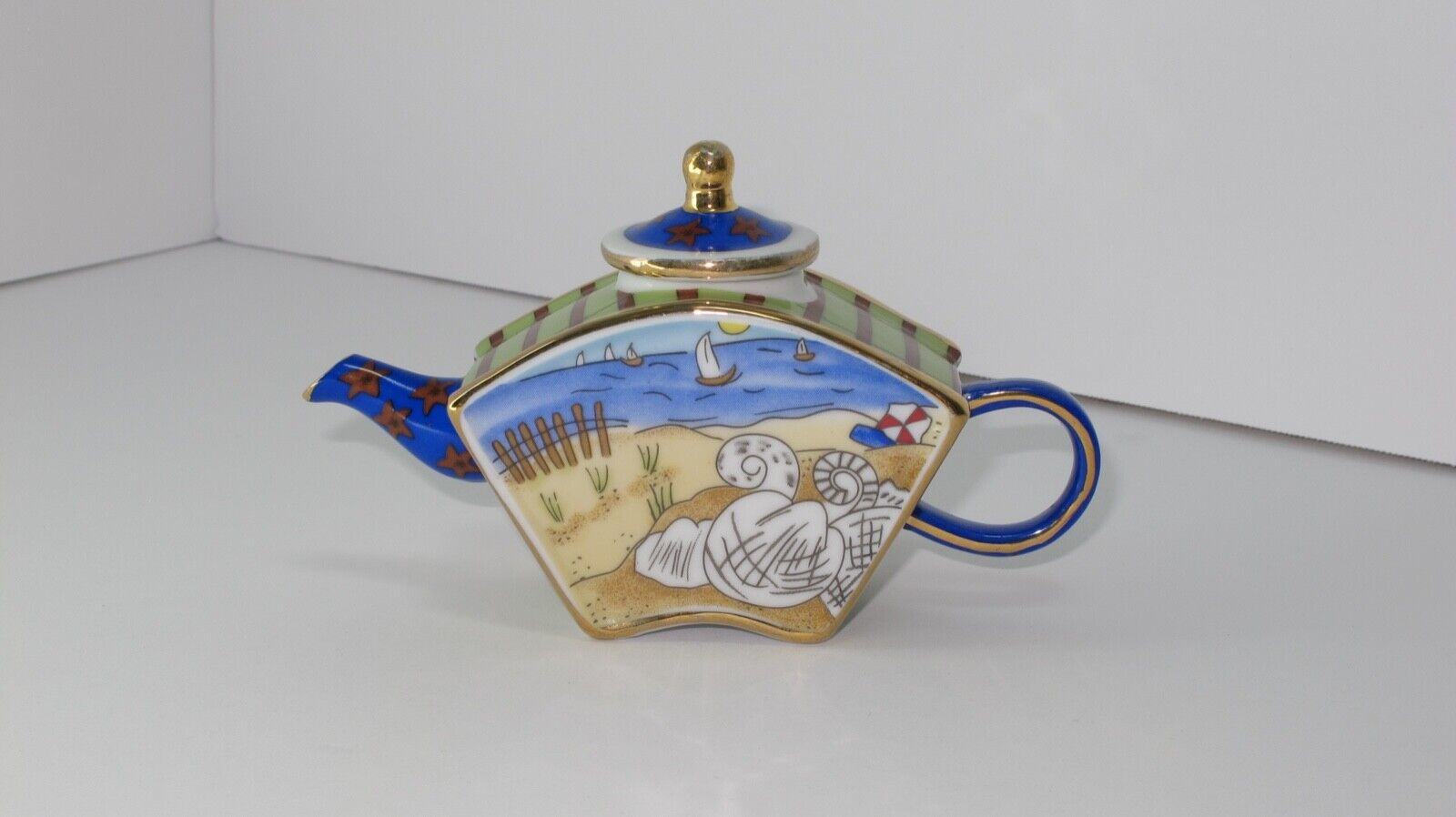 Vivian Chan 2001 Fan Shaped Mini My Treasure Tea Pot Hand Painted Porcelain