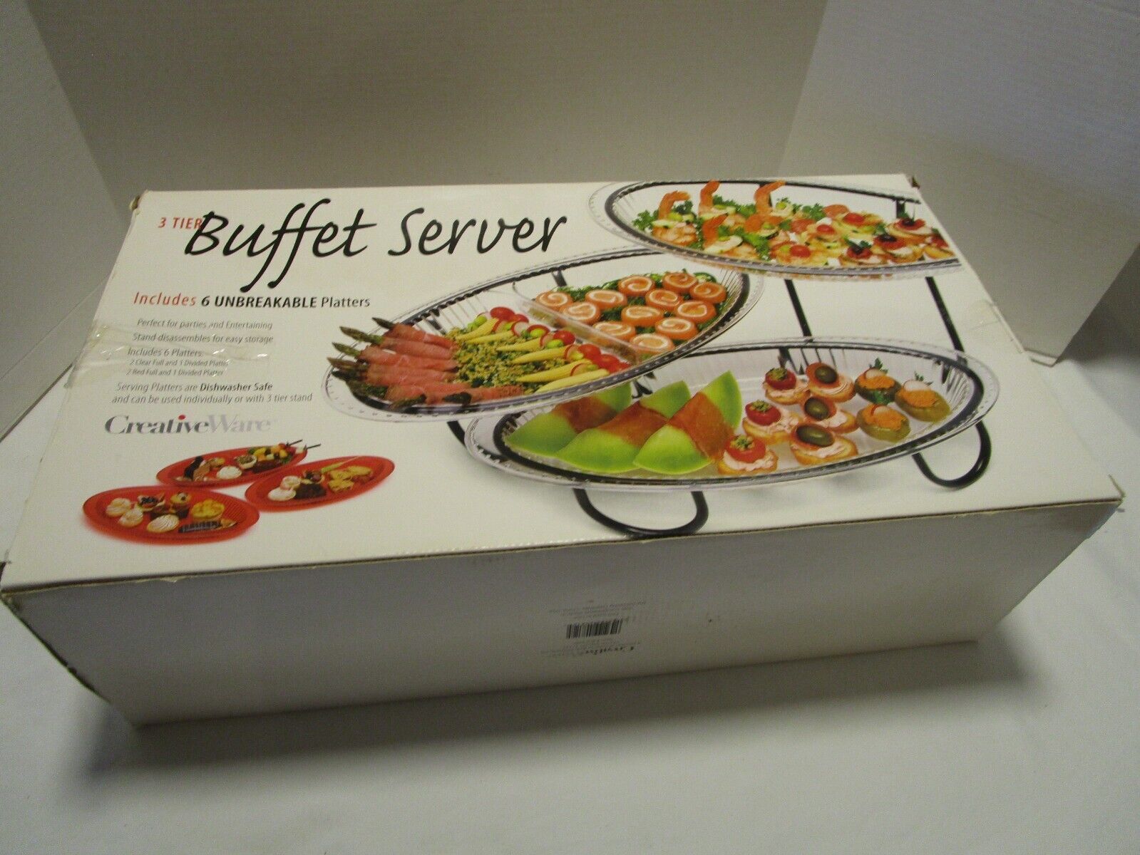 Retro CREATIVEWARE Buffet server Stand 3-Tier 6-Tray 26”W USA boxed