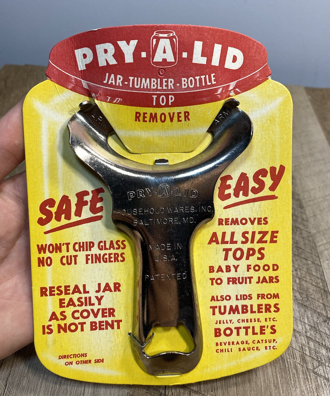 Vintage NOS Pry-A-Lid Mason Jar Opener Tumbler Bottle Lid Top Remover Utensil