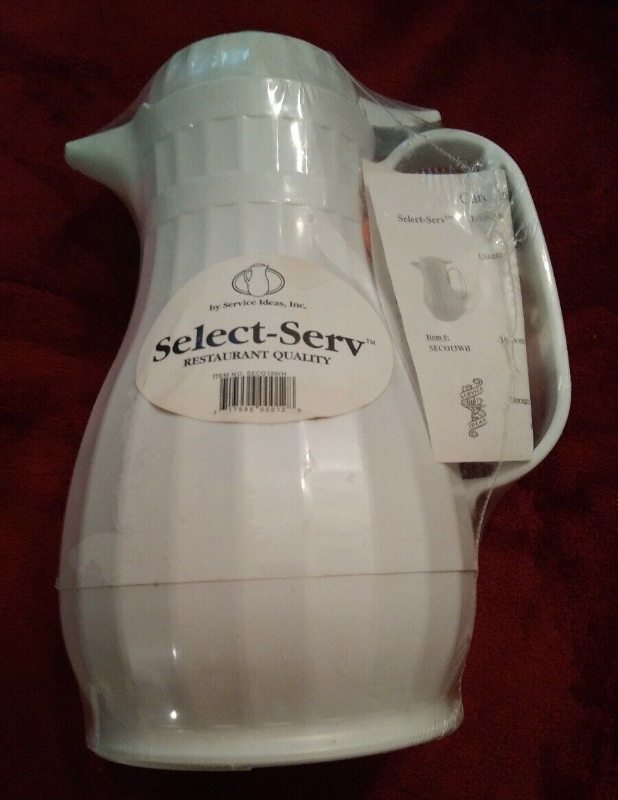 Select Serve 44 oz Insulated White Coffee Carafe Server Pitcher Push Button Lid