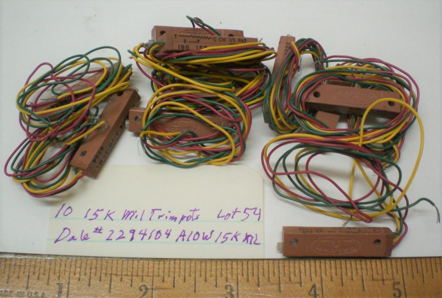 10 Trim Pots Wire Leads 15 K,Military DALE #2294101A10W15KML Lot 54, Made in USA