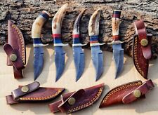 Custom Handmade Damascus Stag Antler & Ram Horn Hunting Skinner Knife Lot Of 5 picture