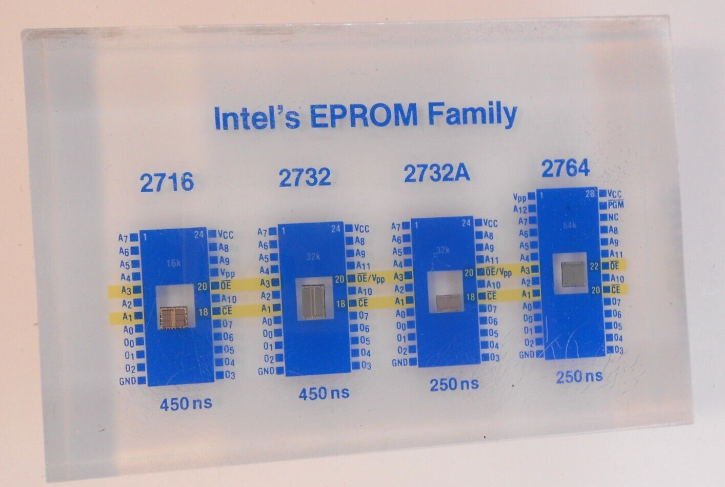 Intel's EPROM Family in Lucite 2716 2732 2732A 2764 Computer Chips S15