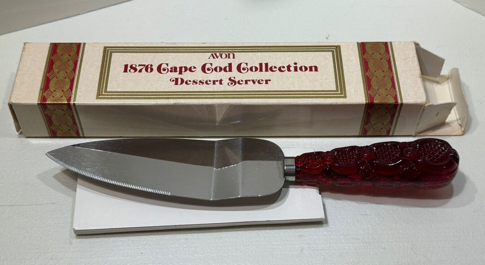 NIB Avon Cake Dessert Server 1876 Cape Cod Stainless Ruby Red Sheffield England
