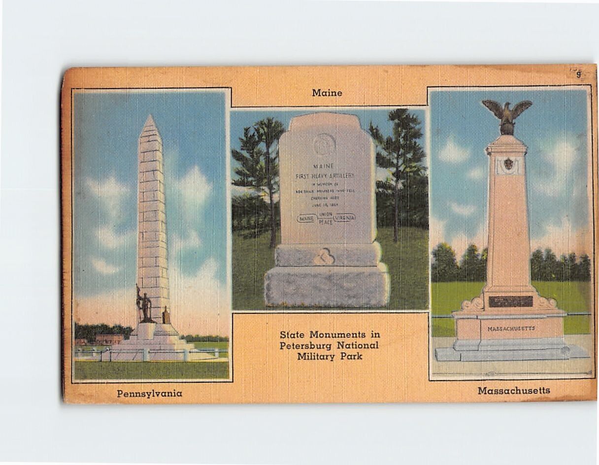 Postcard State Monuments in Petersburg National Military Park Maine USA