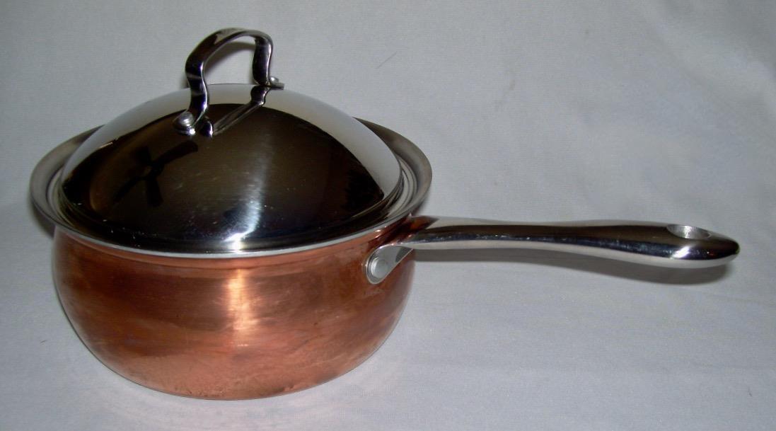 BELGIQUE Gourmet ~ Copper 3 Qt. SAUCE PAN w/Stainless Steel Domed Lid & Lining