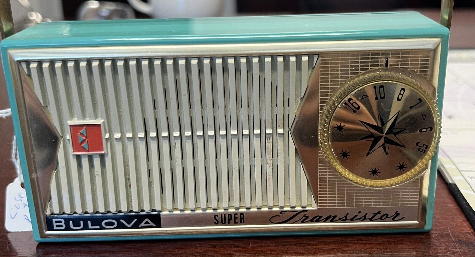 Bulova Transistor Radio 1950s Blue Green Model 730 With Leather Case