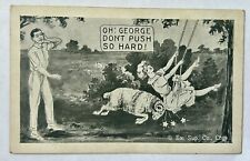 Ram Pushes Woman On Swing. Funny Vintage Postcard picture