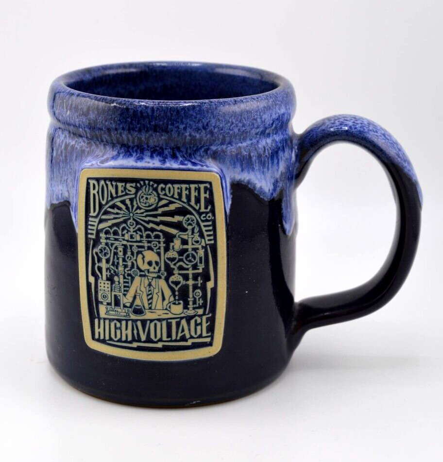 NEW Deneen Pottery / BONES Coffee Co. HIGH VOLTAGE Mug BLUE 2020