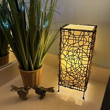 MCM Wicker Rattan Accent Night Desk Lamp Light “Works” Electric Off Switch Wood  picture