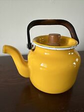 Vintage Yellow Enamel Kettle Tea Pot picture