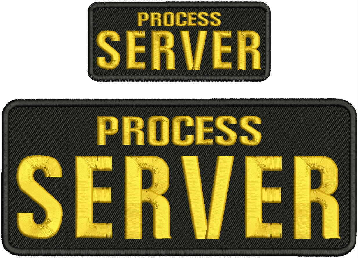 PROCESS SERVER EMBROIDERY PATCH 4X10 AND 2X5 HOOK ON BACK BLK/GOLD