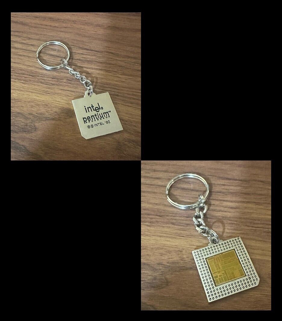 Intel Pentium Processor Inlaid Chip Silver Keychain Never Used from 1992