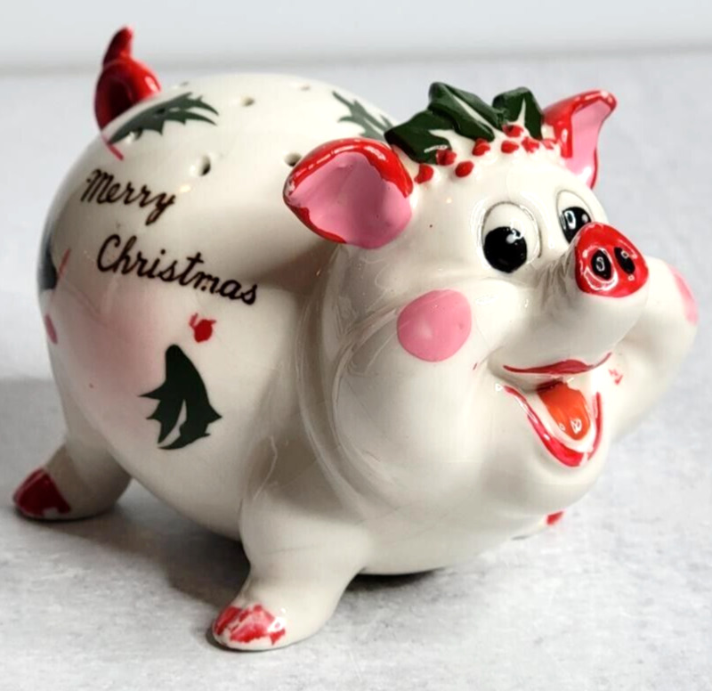 Kreiss Merry Christmas Pig Holiday Snack Server Vintage READ FLAWS