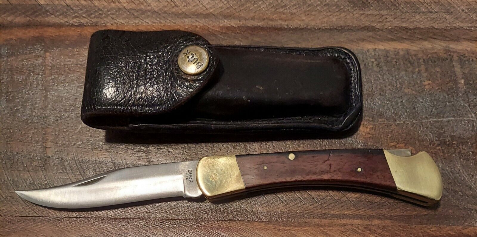 Vintage BUCK 110 Inverted Tang  U.S.N.  Stamp Knife  w/Sheath