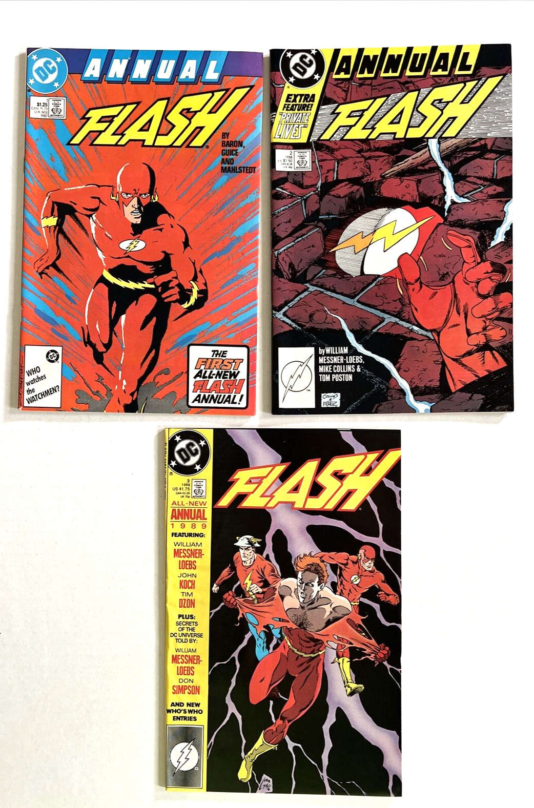 FLASH VOL 2 ANNUAL #1,2,3 LOT OF 3. DC 1987-91. WALLY WEST.