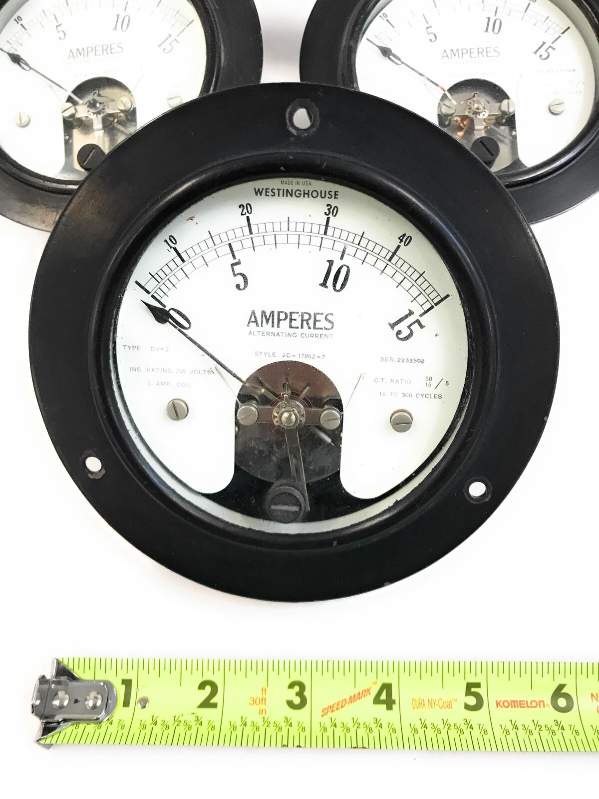 Lot of 5 Vintage Westinghouse DY-2 AC Amperes Ammeter JC-17852-2 Gauge 0-15 Amp
