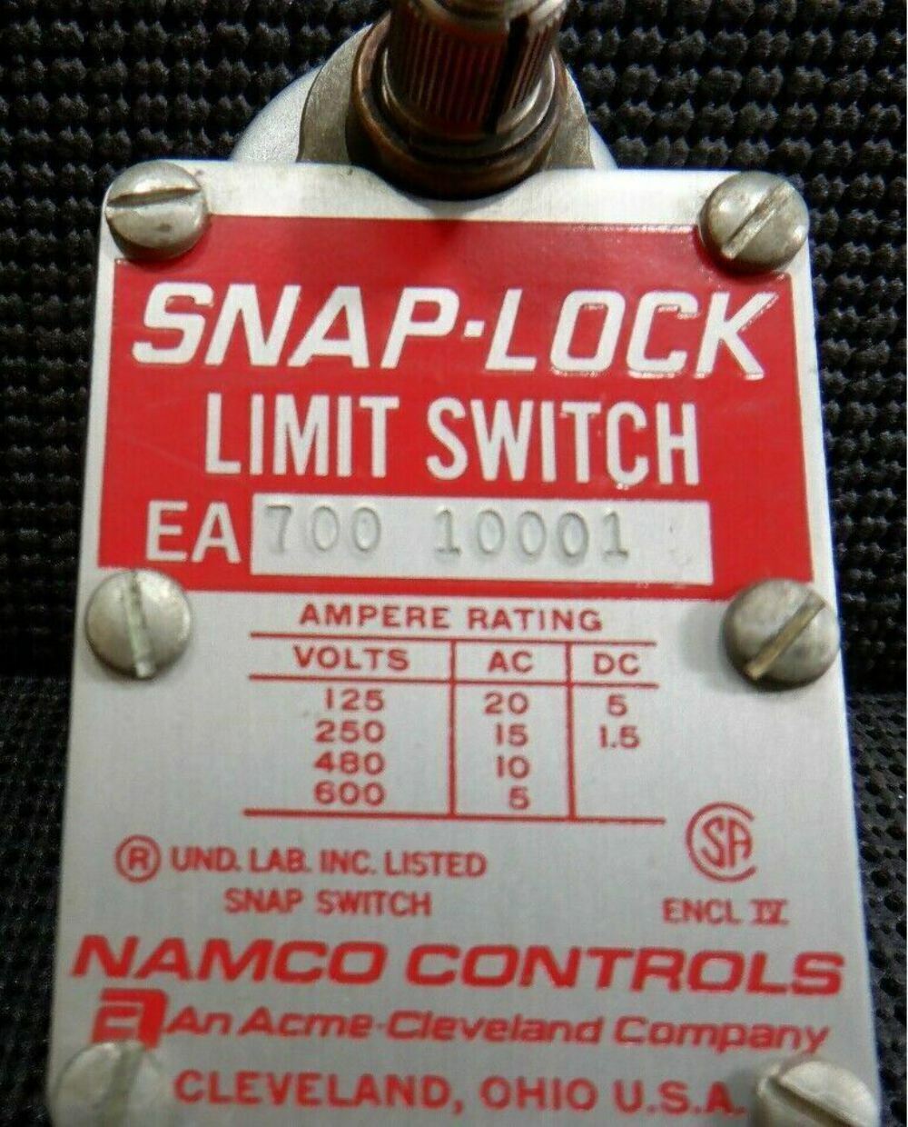 Namco EA700 10001 Snap-Lock Limit Switch 20A 120VAC 5A 600VAC