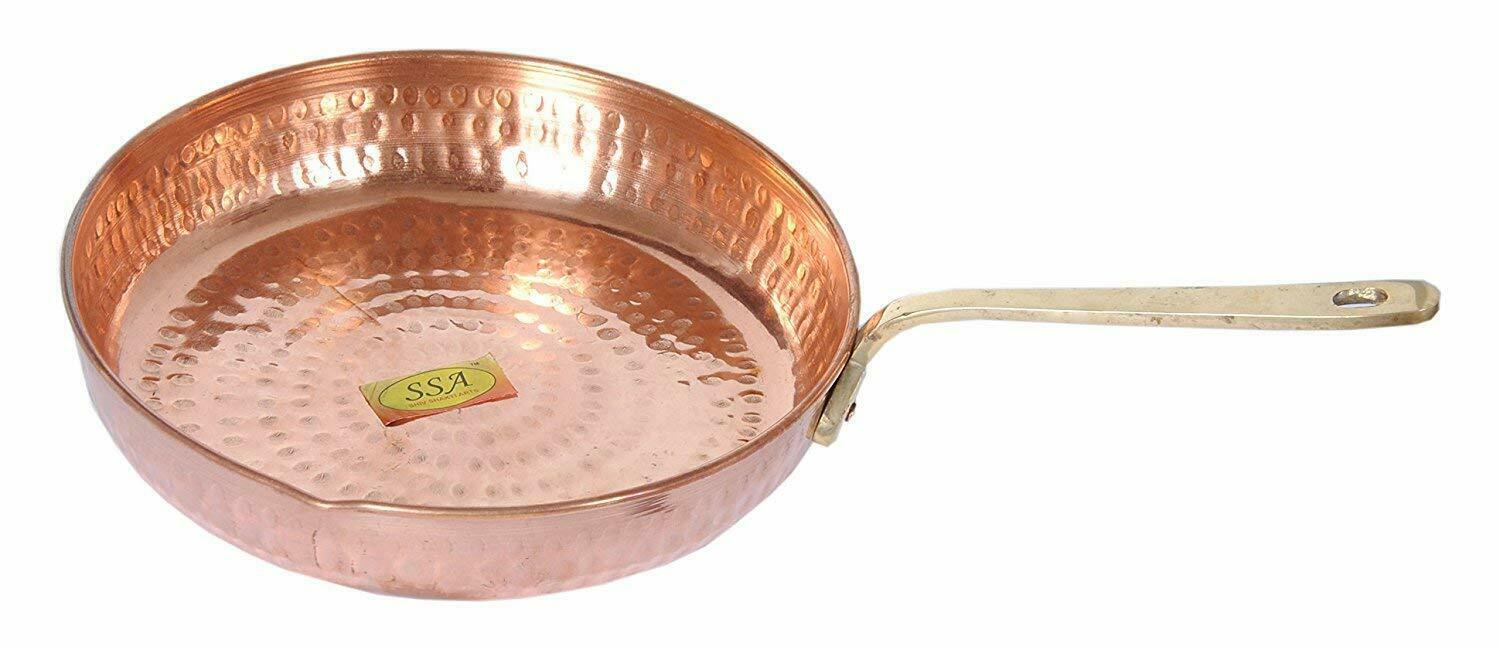 100%Pure Tadka Copper Hammered Frying Pan Cooking Serving Pan - 350 ML